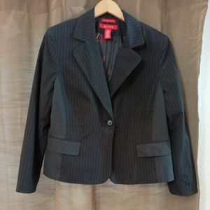 Vintage A Line Pin Striped One Button Black & Gray Blazer Suit Jacket Size 18